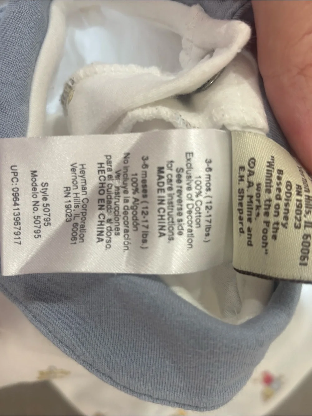 Vintage Baby One-Piece Bodysuit with Blue Collar and Winnie-the-Pooh 3/6 months